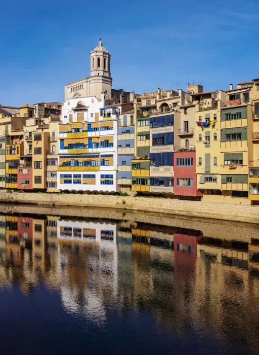 Framed Print : Colourful houses and the cathedral reflecting in the Onyar River, Girona or Gerona Framed Print : Colourful houses and the cathedral reflecting in the Onyar River, Girona or Gerona