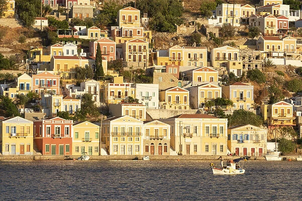 Colourful Houses along Gialos Harbour, Symi Island, Dodecanese Islands, Greece