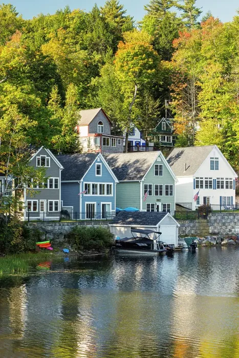 Framed Print : Colourful houses on Lake Winnipesaukee, New Hampshire, New England, USA Framed Print : Colourful houses on Lake Winnipesaukee, New Hampshire, New England, USA
