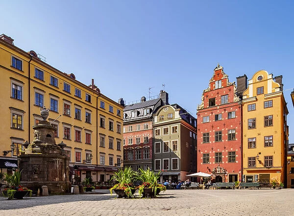 Colourful Houses at Stortorget, The Big Square, Gamla Stan, Stockholm, Stockholm County, Sweden