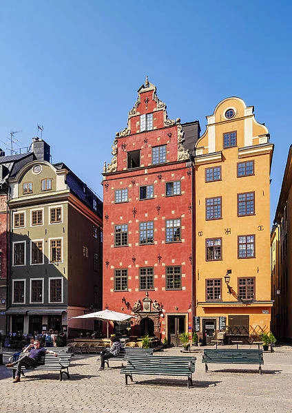 Colourful Houses at Stortorget, The Big Square, Gamla Stan, Stockholm, Stockholm County, Sweden