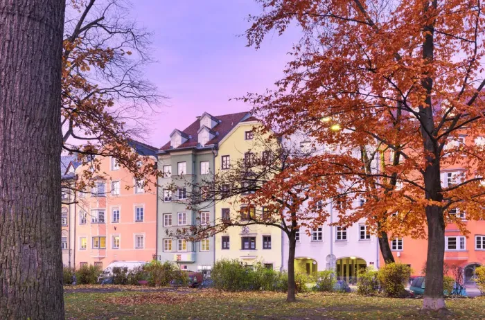 Framed Print : Colourful houses at sunrise. Innsbruck, Tyrol, Austria Framed Print : Colourful houses at sunrise. Innsbruck, Tyrol, Austria