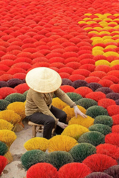 Colourful Incense sticks being dried, Quang Phu Cau village, Hanoi Province, Vietnam