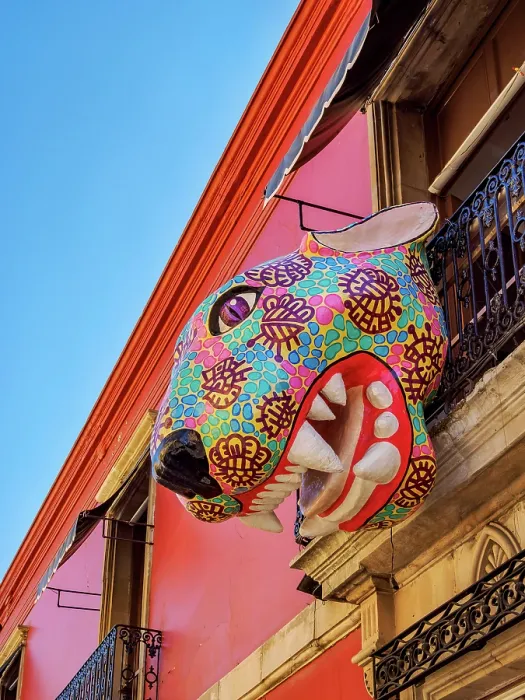 Framed Print : Colourful jaguar at Macedonio Alcala Street, Oaxaca de Juarez, Oaxaca State, Mexico Framed Print : Colourful jaguar at Macedonio Alcala Street, Oaxaca de Juarez, Oaxaca State, Mexico
