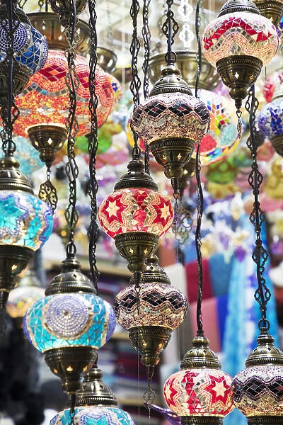 Colourful lamps in Mutrah souk, Muscat, Oman