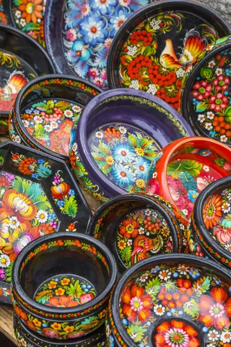 Framed Print : Colourful laquered bowls, Souvenirs, Kiev (Kyiv), Ukraine Framed Print : Colourful laquered bowls, Souvenirs, Kiev (Kyiv), Ukraine