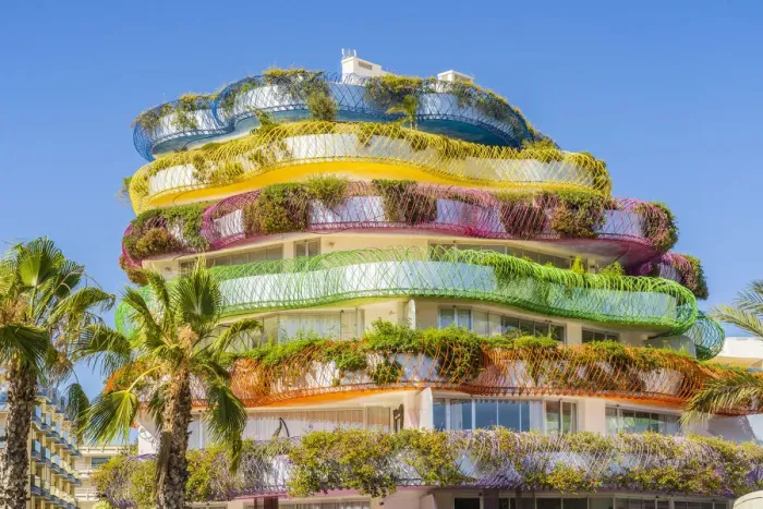 Framed Print : The colourful Las Boas de Ibiza apertment complex, designed by Jean Nouvel, Marina Ibiza, Ibiza Town, Ibiza, Balearic Islands, Spain Framed Print : The colourful Las Boas de Ibiza apertment complex, designed by Jean Nouvel, Marina Ibiza, Ibiza Town, Ibiza, Balearic Islands, Spain