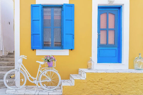 Colourful local architecture in Halki, Chalki, Dodecanese Islands, Greece