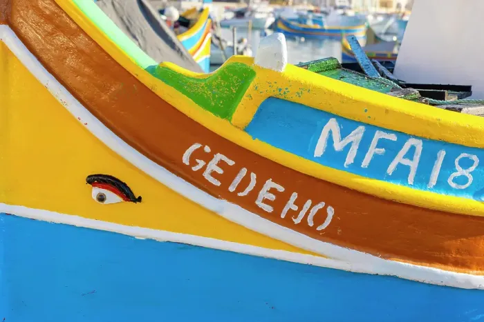 Framed Print : A Colourful Luzzu with the Eye of Osiris in Marsaxlokk Harbour, Marsaxlokk, Malta, Southern Europe Framed Print : A Colourful Luzzu with the Eye of Osiris in Marsaxlokk Harbour, Marsaxlokk, Malta, Southern Europe