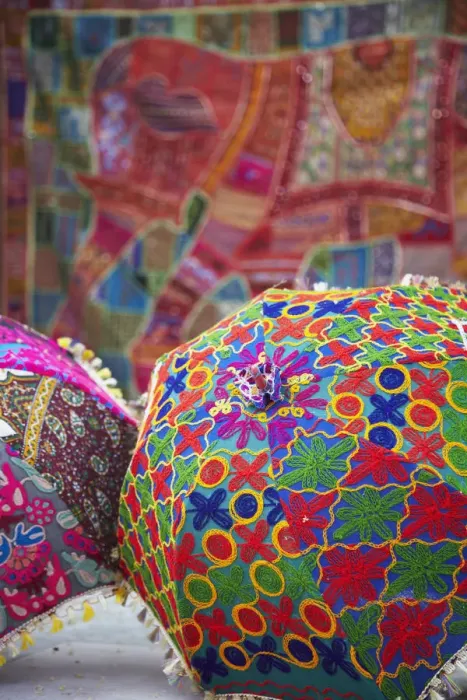 Framed Print : Colourful material umbrellas, Udaipur, Rajasthan, India Framed Print : Colourful material umbrellas, Udaipur, Rajasthan, India