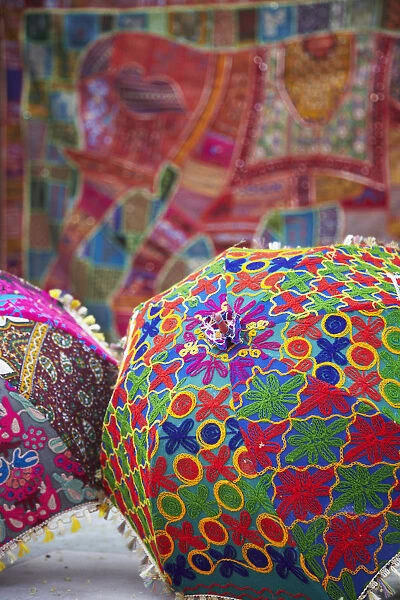 Colourful material umbrellas, Udaipur, Rajasthan, India