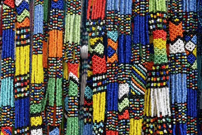 Framed Print : Colourful necklaces made of beads, Market in Franschhoek, Western Cape, South Africa Framed Print : Colourful necklaces made of beads, Market in Franschhoek, Western Cape, South Africa