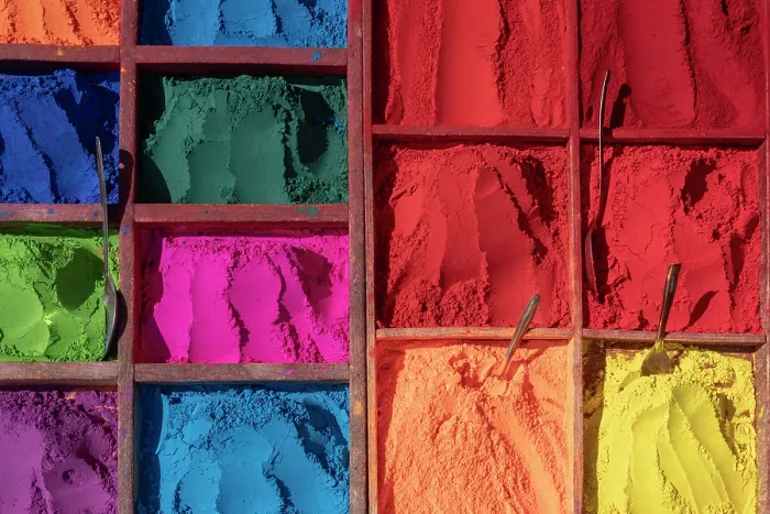 Framed Print : Colourful powders for dyeing, Kathmandu, Nepal Framed Print : Colourful powders for dyeing, Kathmandu, Nepal