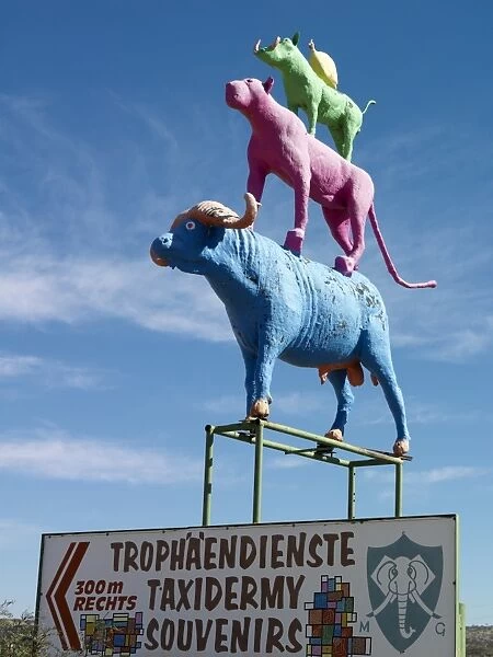 A colourful roadside tourist sign just outside Windhoek