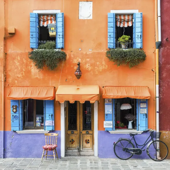 Framed Print : Colourful Shop & Bike, Burano, Venice, Italy Framed Print : Colourful Shop & Bike, Burano, Venice, Italy