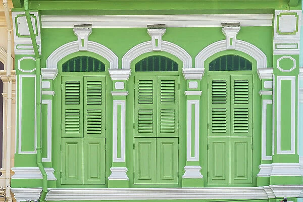 Colourful shuttered windows in the Old town, Phuket, Thailand