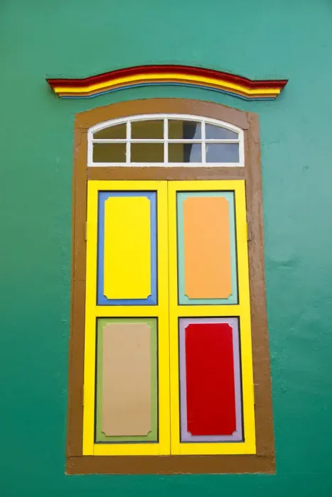 Framed Print : Colourful shutters of villa in Little India, Singapore Framed Print : Colourful shutters of villa in Little India, Singapore