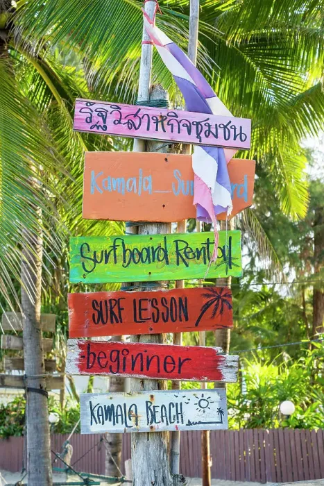 Framed Print : Colourful signage on Kamala Beach, Phuket, Thailand Framed Print : Colourful signage on Kamala Beach, Phuket, Thailand