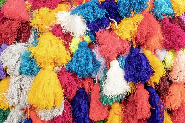 Framed Print : Colourful tassles for sale, Doha, Qatar