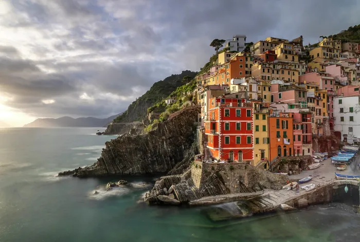 Framed Print : The colourful village of Riomaggiore at dusk, Cinque Terre, La Spezia district, Liguria, Italy Framed Print : The colourful village of Riomaggiore at dusk, Cinque Terre, La Spezia district, Liguria, Italy