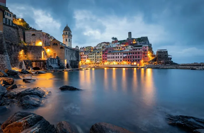 Framed Print : The colourful village of Vernazza at dawn, Cinque Terre, La Spezia district, Liguria, Italy Framed Print : The colourful village of Vernazza at dawn, Cinque Terre, La Spezia district, Liguria, Italy