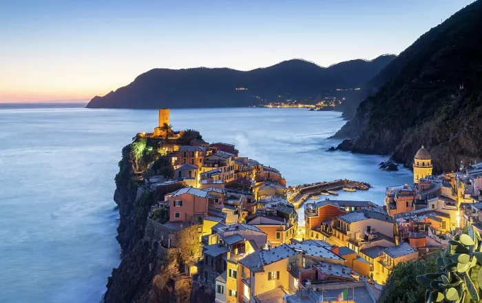 Framed Print : The colourful village of Vernazza at dusk, Cinque Terre, La Spezia district, Liguria, Italy