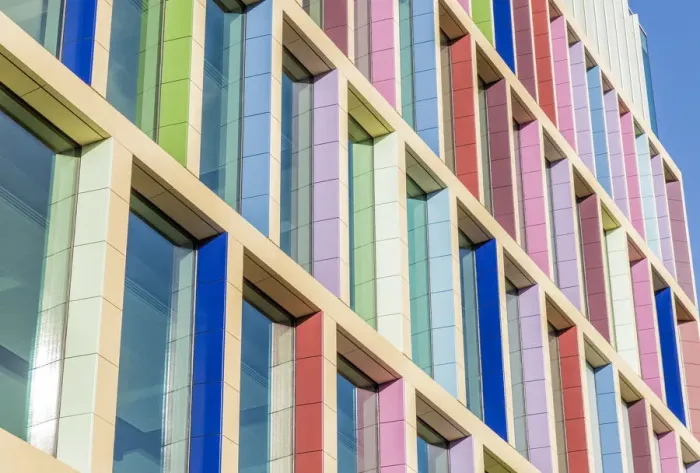 Framed Print : Colourful windows on the Kaleidoscope building, London, England