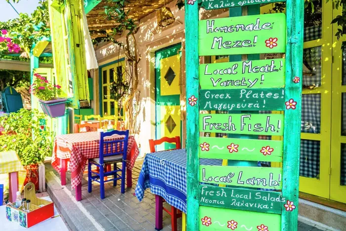 Framed Print : The colourful Zorbas restaurant in Kos Town, Kos, Dodecanese Islands, Greece Framed Print : The colourful Zorbas restaurant in Kos Town, Kos, Dodecanese Islands, Greece