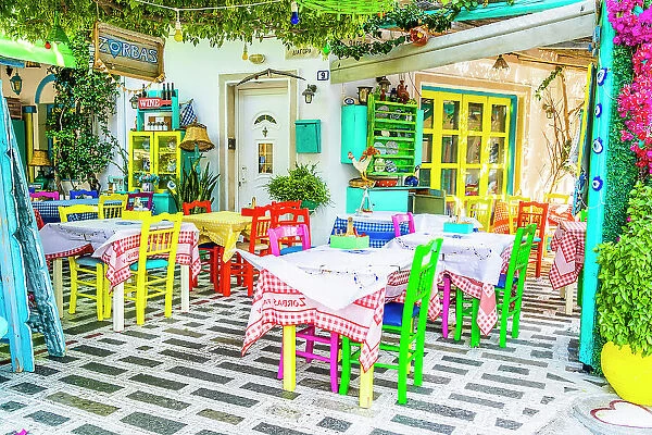 The colourful Zorbas restaurant in Kos Town, Kos, Dodecanese Islands, Greece