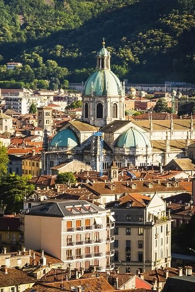 Como, Lombardy, Italy. High angle view of the old town and the Como Cathedral