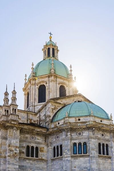 Como, Lombardy, Italy. Low angle view of the Como Cathedral (Duomo), dedicated to