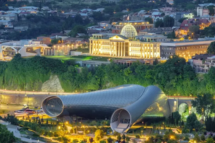 Framed Print : Concert Hall & Exhibition Center in Rike Park and Presidential Palace at night Framed Print : Concert Hall & Exhibition Center in Rike Park and Presidential Palace at night