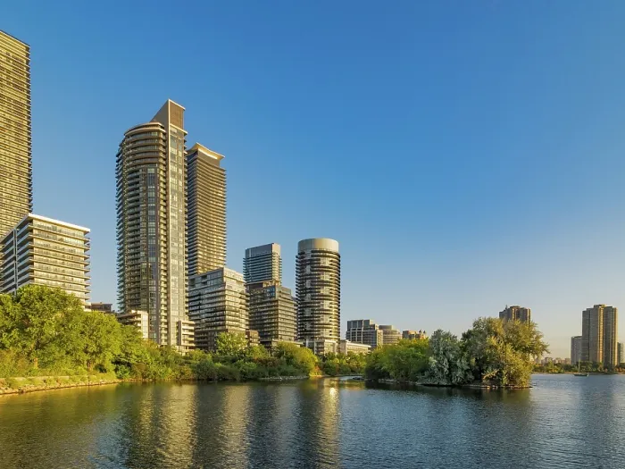 Framed Print : Condominiums along Lake Ontario shoreline at Humber Bay in Toronto, Ontario, Canada