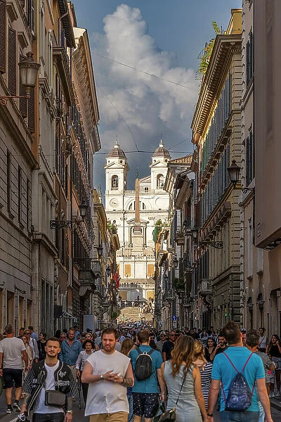 Via Condotti street with Spanish Steps in the background, Rome, Lazio, Italy