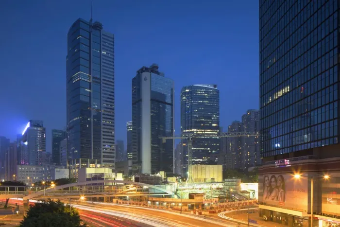 Framed Print : Connaught Road at dusk, Admiralty, Hong Kong Island, Hong Kong, China Framed Print : Connaught Road at dusk, Admiralty, Hong Kong Island, Hong Kong, China