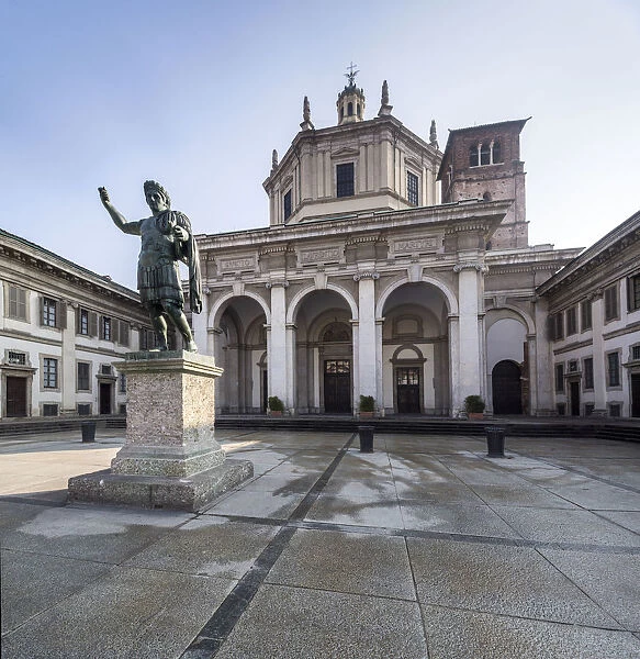 The Constantine statue frames the Basilica of San Lorenzo Maggiore Corso di Porta