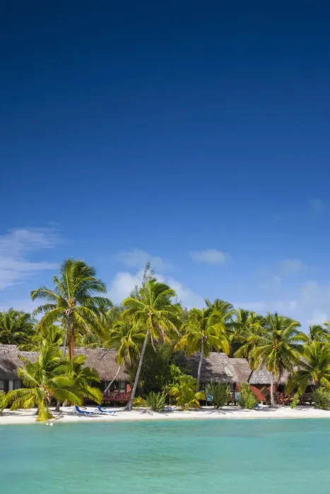 Framed Print : Cook Islands, Aitutaki Atoll, Smal Beach Resort on the Lagoon