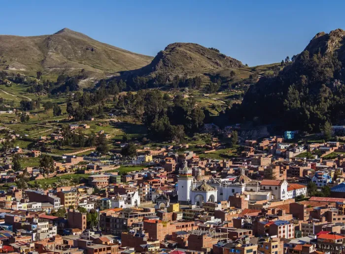 Framed Print : Copacabana, elevated view, La Paz Department, Bolivia