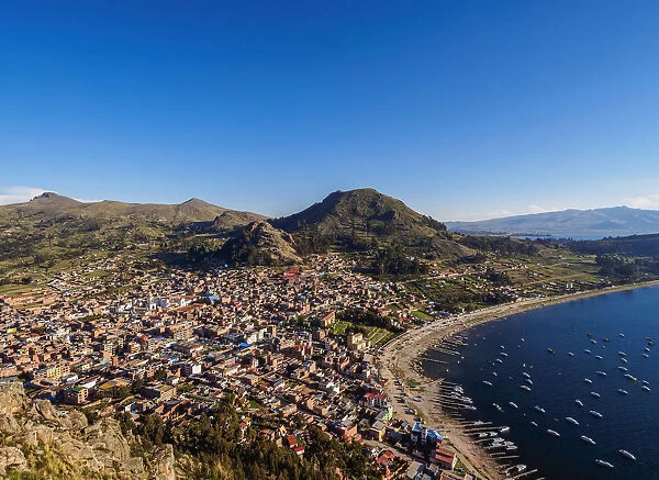 Copacabana Town and Titicaca Lake, elevated view, La Paz Department, Bolivia