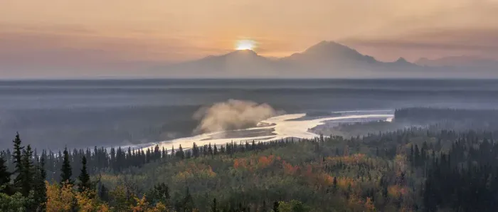 Framed Print : Copper river at sunrise, near copper center, Alaska