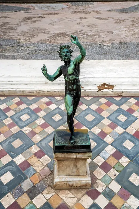 Framed Print : Copy of the Dancing Faun statue, House of the Faun, Archaeological area of Pompeii, Pompei, Campania, Italy Framed Print : Copy of the Dancing Faun statue, House of the Faun, Archaeological area of Pompeii, Pompei, Campania, Italy