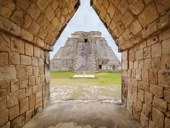 Framed Print : Corbelled Arch and Pyramid of the Fortune-teller or Pyramid of the Magician, Uxmal, Yucatan State, Mexico