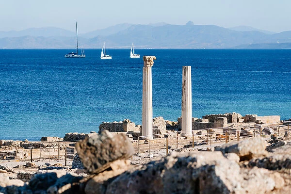 Corinthian columns by the sea at Tharros, Sardinia, Italy