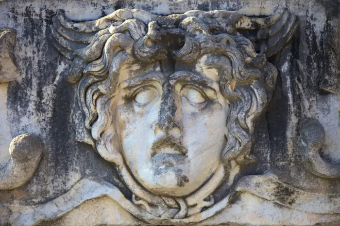 Framed Print : Detail of the Cornice a Gorgon at Temple of Apollo, Didyma, Turkey Framed Print : Detail of the Cornice a Gorgon at Temple of Apollo, Didyma, Turkey