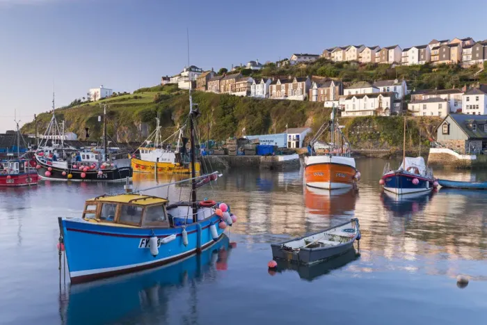Framed Print : Cornish fishing boats in Mevagissey harbour at sunrise, Cornwall, England. Spring Framed Print : Cornish fishing boats in Mevagissey harbour at sunrise, Cornwall, England. Spring