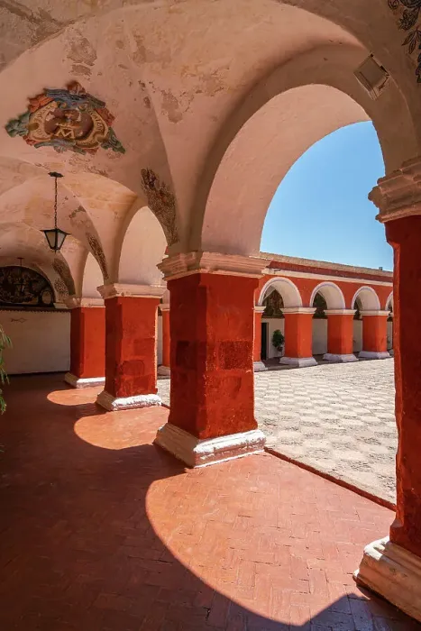 Framed Print : Corridor with red walls and columns at Monastery of Santa Catalina de Siena, UNESCO, Arequipa, Arequipa Province, Arequipa Region, Peru Framed Print : Corridor with red walls and columns at Monastery of Santa Catalina de Siena, UNESCO, Arequipa, Arequipa Province, Arequipa Region, Peru