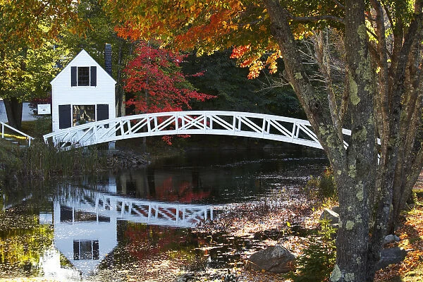 Cottage & Bridge in Autumn, Somesville, Maine, USA