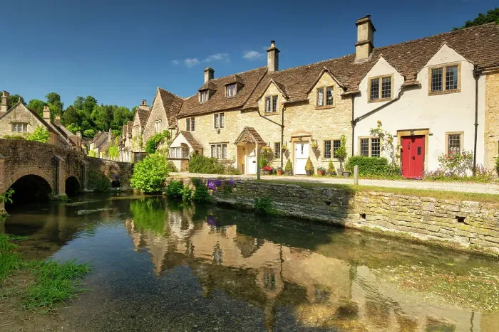 Framed Print : Cottages Reflecting in By Brook, Castle Combe, Wiltshire, England Framed Print : Cottages Reflecting in By Brook, Castle Combe, Wiltshire, England
