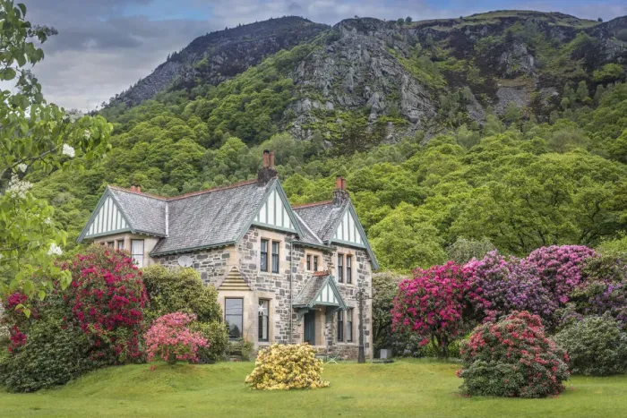 Framed Print : Country house with a beautiful garden in Aberfoyle, Stirling, Scotland, Great Britain Framed Print : Country house with a beautiful garden in Aberfoyle, Stirling, Scotland, Great Britain