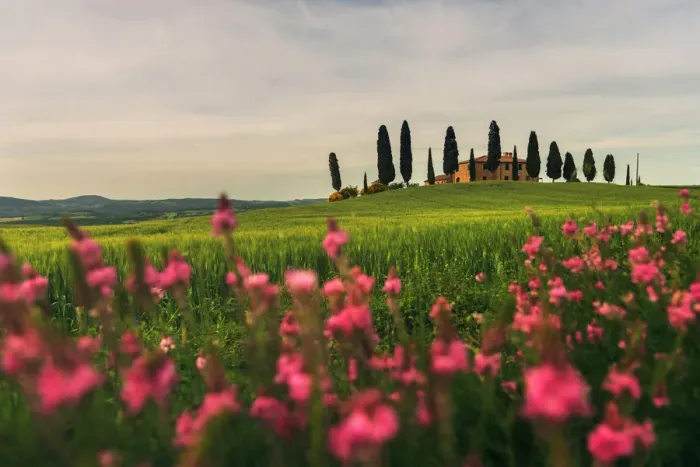 Framed Print : Countryhouse near Pienza during a cloudy sunset in spring, Val d Orcia, Tuscany Framed Print : Countryhouse near Pienza during a cloudy sunset in spring, Val d Orcia, Tuscany